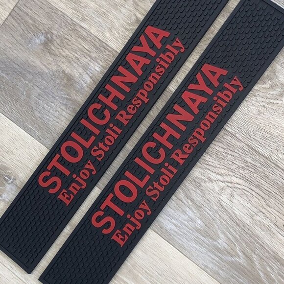 Brand New 2 Stolichnaya Stoli Vodka Bar Spill Rail Mats 20.5 x 3.5 - Picture 2 of 4